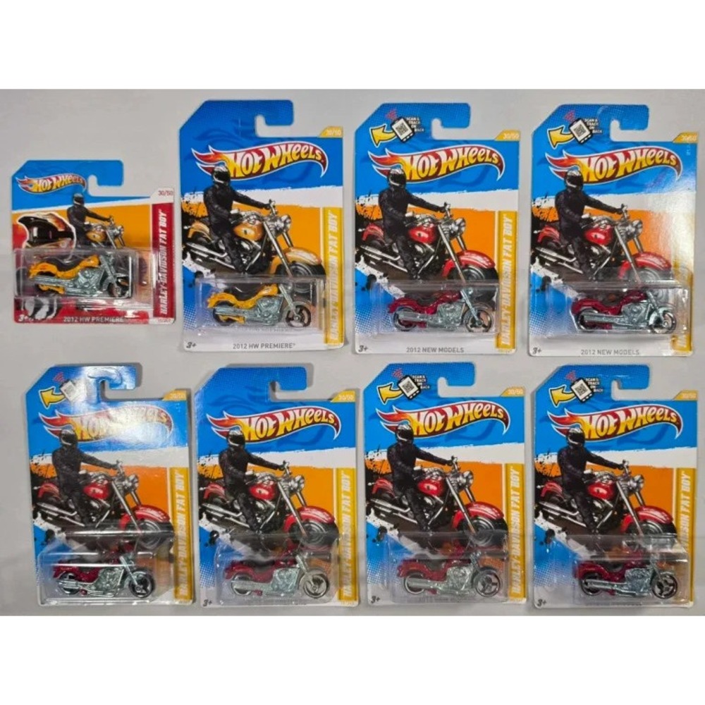 Hot Wheels 2012 New Models Harley Davidson Fat Boy Lot Of 8 w/ Short Card VHTF